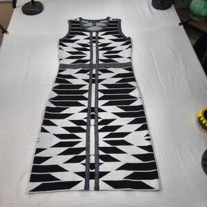 INC International Concepts Black and White Metallic Trim Midi Dress Size XS UUCP